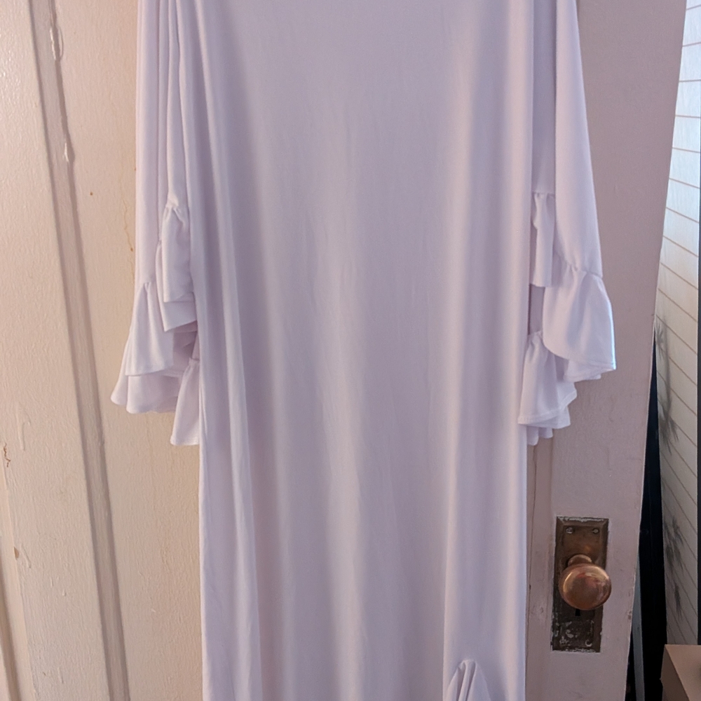 Ashley Stewart White Ruffle Sleeve Dress